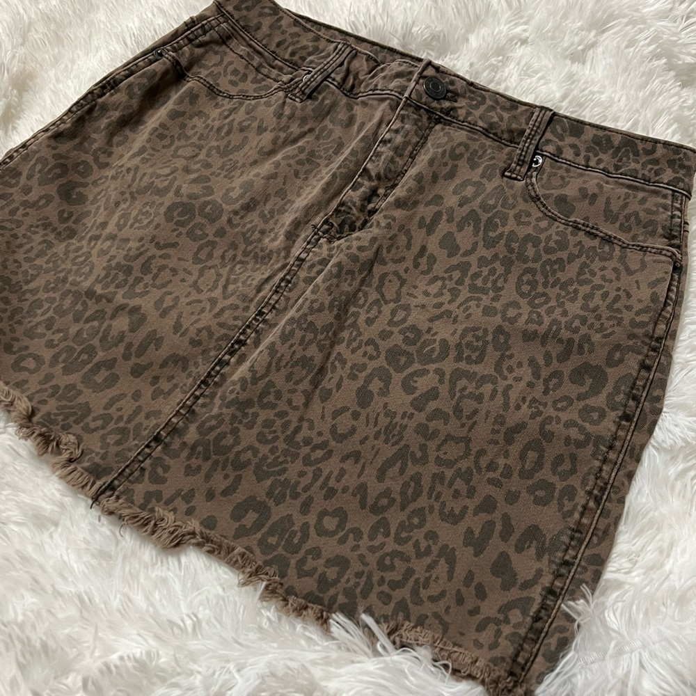 Mudd Skirt 13 juniors Fall leopard print denim cotton stretch large 🌻 - Picture 1 of 7